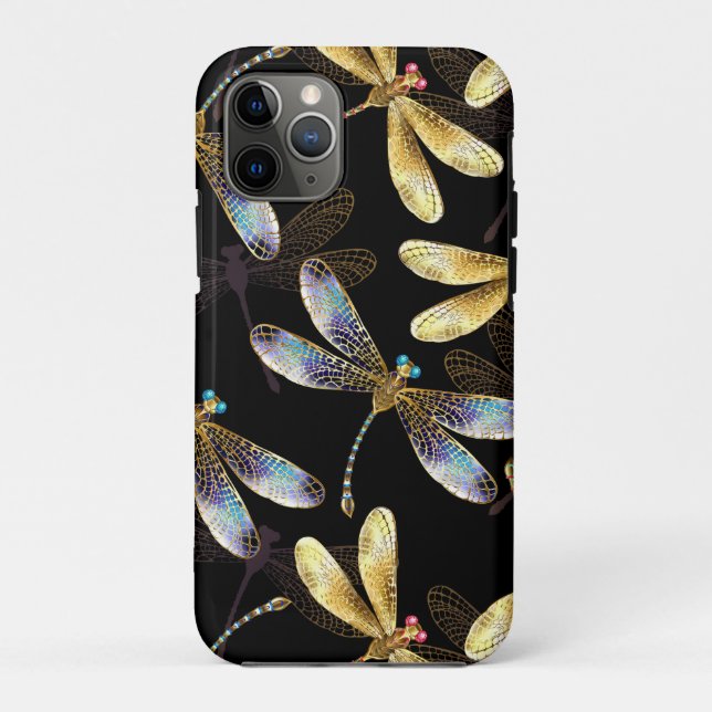 Funda De Case-Mate Para iPhone Patrón sin foco con Dragonflies dorados (Reverso)