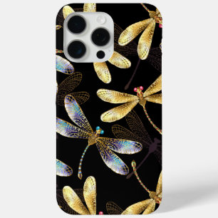 Funda Para iPhone 15 Pro Max Patrón sin foco con Dragonflies dorados