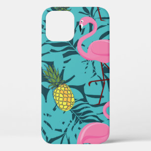 Funda Para iPhone 12 Patrón sin foco con flamencos rosados y amigo verd