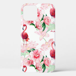 Funda Para iPhone 12 Patrón sin foco con flamingo rosa