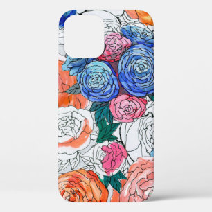 Funda Para iPhone 12 Patrón sin foco con flores coloridas