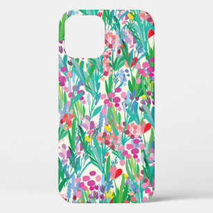 Funda Para iPhone 12 Patrón sin foco con flores, fondo de planta. El