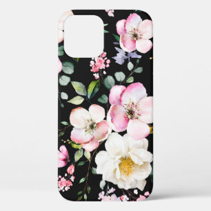 Funda Para iPhone 12 Patrón sin foco con flores primaverales y hojas. H