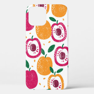 Funda Para iPhone 12 Patrón sin foco con frutos. Sello texturado.