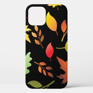 Funda Para iPhone 12 Patrón sin foco con hojas otoñales caídas y carbón
