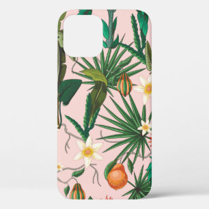 Funda Para iPhone 12 Patrón sin foco con hojas tropicales, flores y f