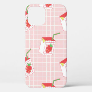 Funda Para iPhone 12 Patrón sin foco con leche de fresa personalizado t