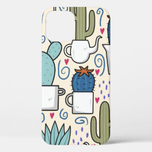 Funda Para iPhone 12 Patrón sin foco con llama, cactus dibujado a mano