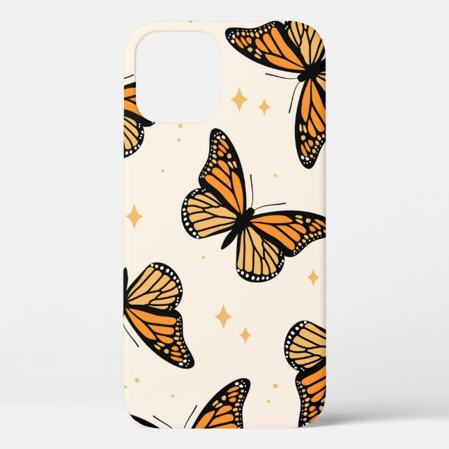 Funda De Case-Mate Para iPhone Patrón sin foco con mariposas monarcas. Contemp (Reverso )