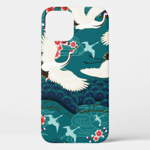 Funda Para iPhone 12 Patrón sin foco con motivos florales y cranescra