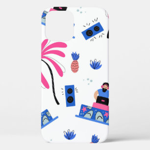 Funda Para iPhone 12 Patrón sin foco con piña alegre de palmeras dj