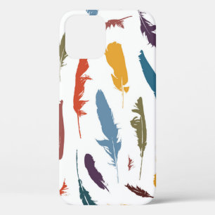 Funda Para iPhone 12 Patrón sin foco con plumas de color sobre una luz.