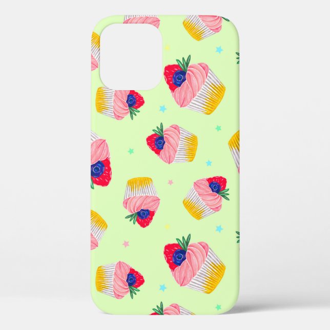 Funda De Case-Mate Para iPhone Patrón sin foco con quequitos con fresas  (Reverso )