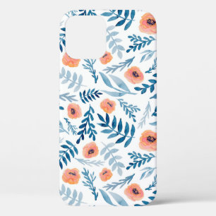 Funda Para iPhone 12 Patrón sin foco con rosas de acuarela y le azul