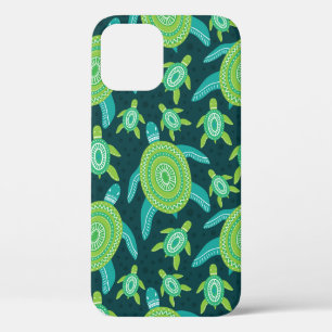 Funda Para iPhone 12 Patrón sin foco con tortugas adornadas de color ve