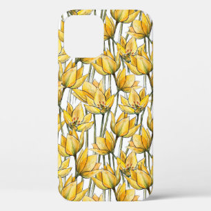 Funda Para iPhone 12 Patrón sin foco con tulipanes amarillos en una caj