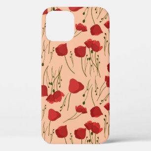 Funda Para iPhone 12 Patrón sin foco de adormidera en un fondo beige
