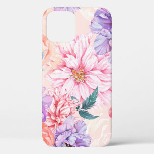 Funda Para iPhone 12 Patrón sin foco de crisantemo, rosa, peonía y