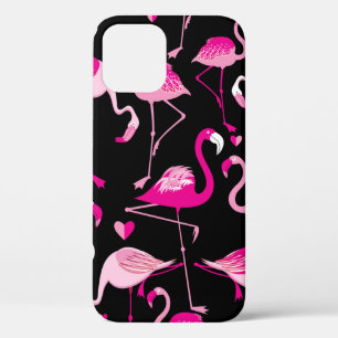 Funda Para iPhone 12 Patrón sin foco de flamencos rosados en la espalda