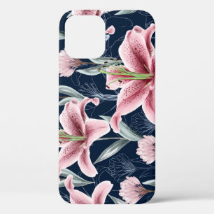 Funda Para iPhone 12 Patrón sin foco de flor rosa Lilly.