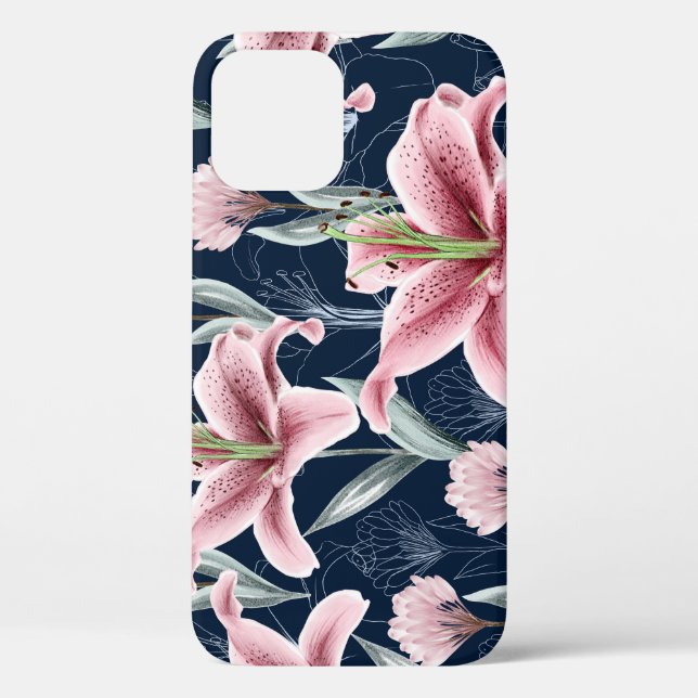 Funda De Case-Mate Para iPhone Patrón sin foco de flor rosa Lilly. (Reverso )