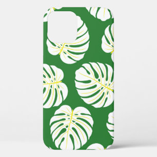 Funda Para iPhone 12 Patrón sin foco de hojas de monstera blancas en un