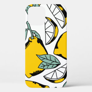 Funda Para iPhone 12 Patrón sin foco de limones dibujados a mano brilla