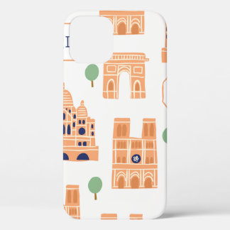Funda Para iPhone 12 Patrón sin inconvenientes con parís de monumentos