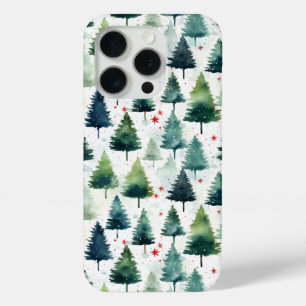 Funda Para iPhone 15 Pro Patrón sin problemas del Árbol de Navidad acuarela