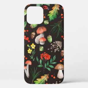 Funda Para iPhone 12 Patrón sin soldadura con hongos, nueces, hojas, be