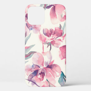 Funda Para iPhone 12 Patrón sin soltura de Peonies. Fondo de color de a