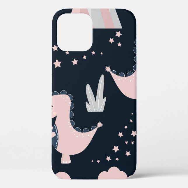 Funda De Case-Mate Para iPhone Patrón transparente con dinosaurios rosados en un  (Reverso )