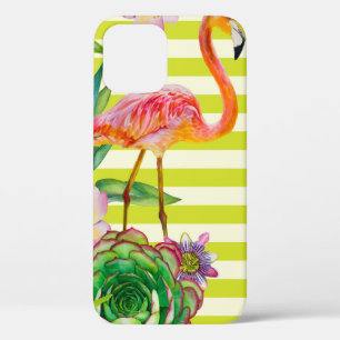 Funda Para iPhone 12 patrón transparente con flamingo rosa y tr exótic
