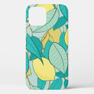 Funda Para iPhone 12 patrón transparente con jardín de limón dibujado a