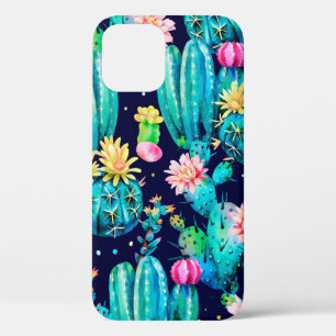 Funda Para iPhone 12 Patrón transparente de acuarela. Cactus floridos e