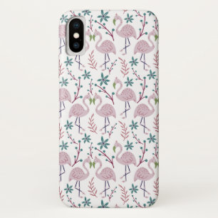 Funda Para iPhone X Patrón transparente de flamingo rosa sobre fondo b