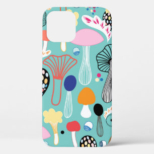 Funda Para iPhone 12 patrón transparente de hongos coloridos sobre un v