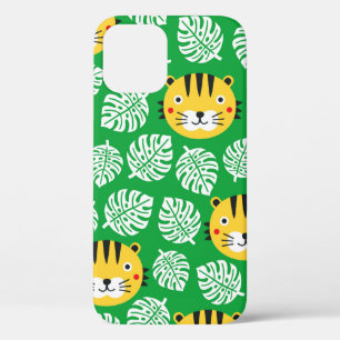 Funda Para iPhone 12 Patrón transparente tigre con hojas tropicales. Ki