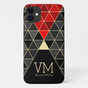 Funda Para iPhone 11 Patrón triangular moderno monogramado de color roj