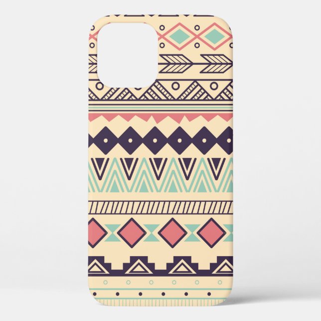 Funda De Case-Mate Para iPhone Patrón tribal azteca en rayas, ilustraciones vinta (Reverso )