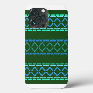 Funda Para iPhone 13 Pro Patrón tribal azul y verde sin costuras