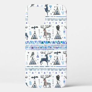 Funda Para iPhone 12 Patrón tribal étnico sin fisuras con animales y dr