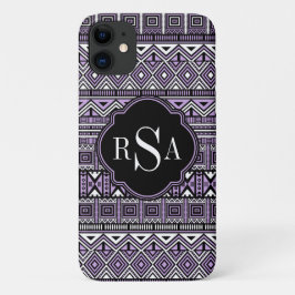 Funda Para iPhone 11 Patrón tribal negro morado monogramado