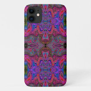 Funda Para iPhone 11 Patrón Trippy Azul Ondulado y Rojo Arcoíris