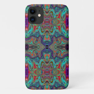 Funda Para iPhone 11 Patrón Trippy Verde y Rojo Espuma de Mar Ondulada