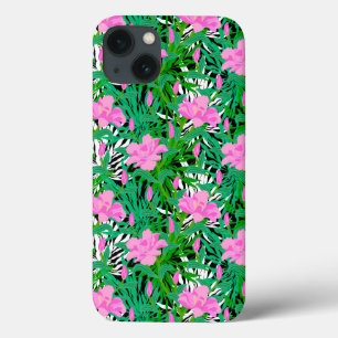 Funda Para iPhone 13 Patrón tropical con flores de selva