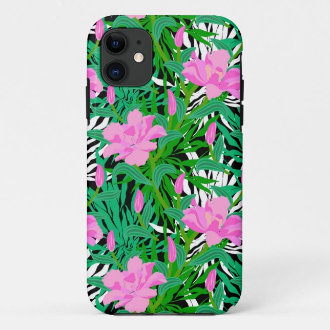 Funda De Case-Mate Para iPhone Patrón tropical con flores de selva (Reverso)