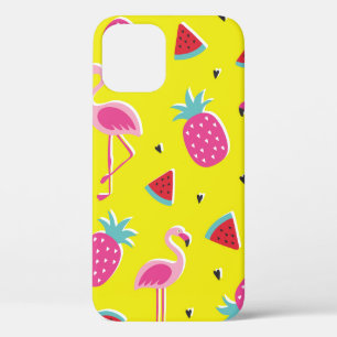 Funda Para iPhone 12 patrón tropical con piña rosa, flamencos, w