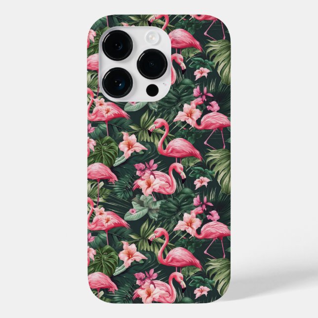 Funda De Case-Mate Para iPhone Patrón tropical de flamencos rosados (Reverso )
