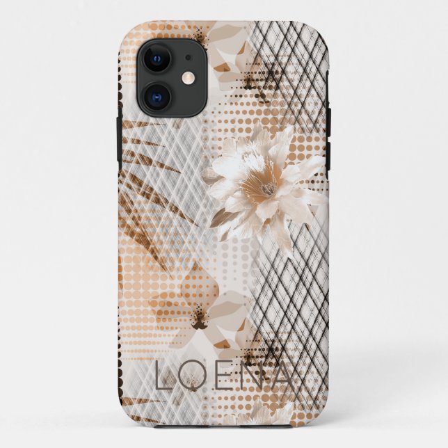 Funda De Case-Mate Para iPhone Patrón tropical gris, beige. (Reverso)